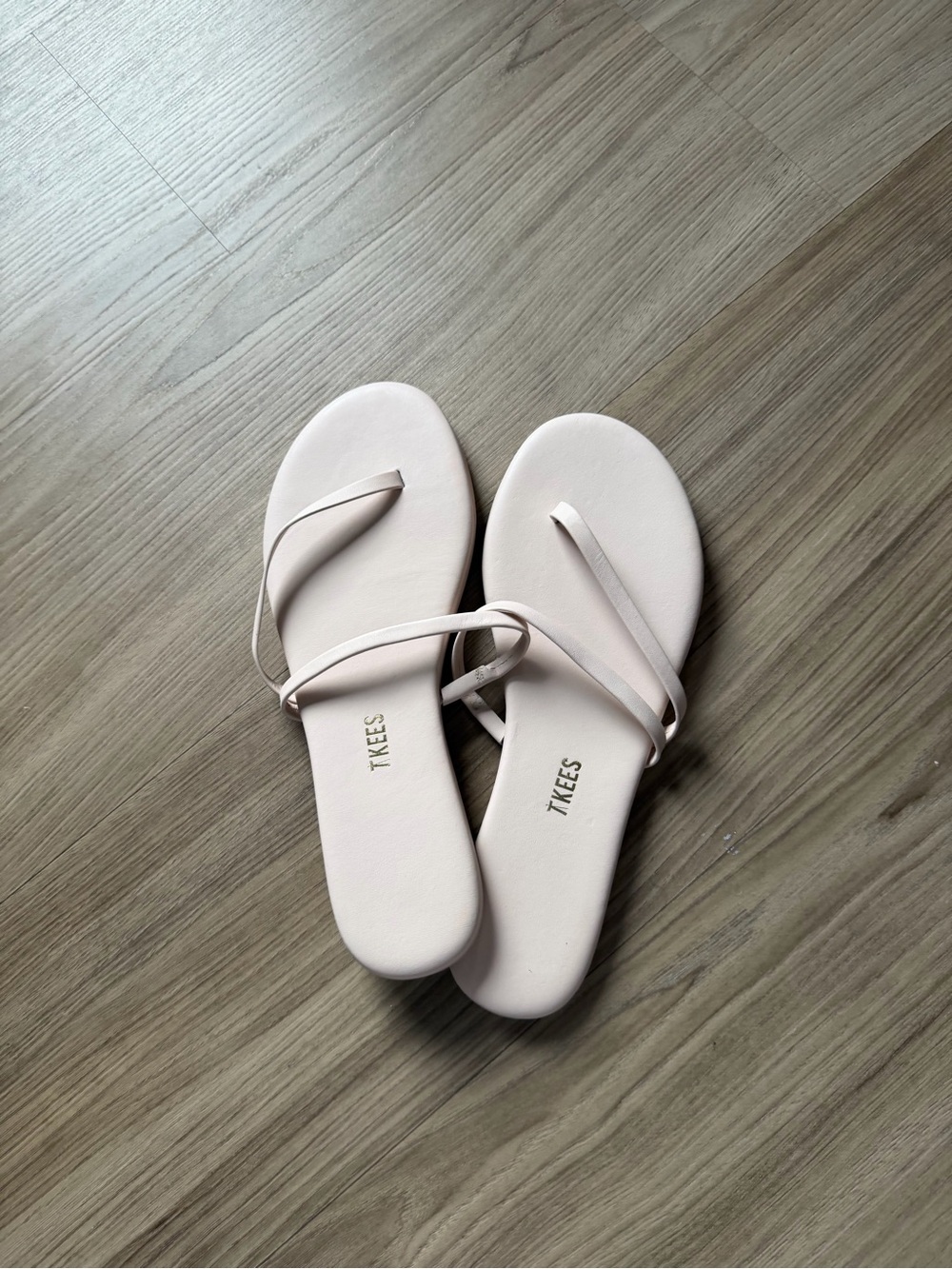 TKEES Pale Pink Minimalist Leather Slide Sandals
